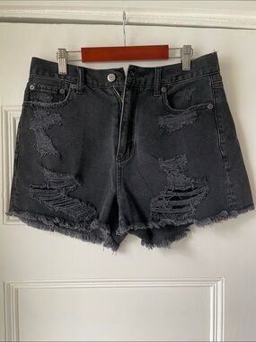 American Eagle Outfitters Washed Black Distressed Jean Shorts